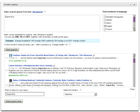Creating the Superdry query