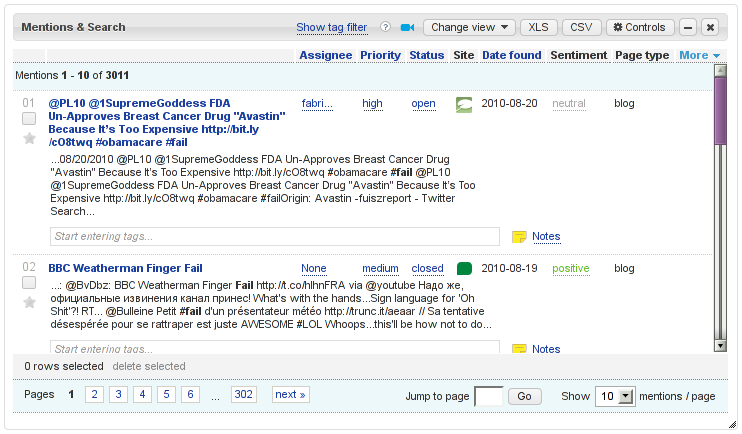 Mentions Component with new pagination