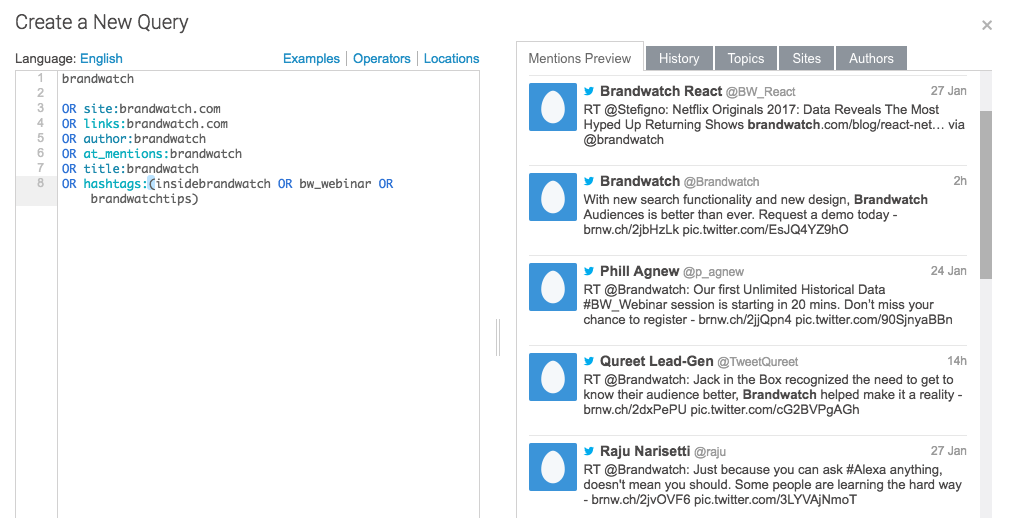 The Brandwatch query builder