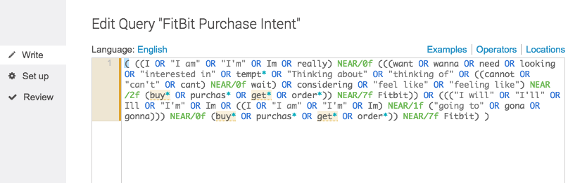 A boolean query showing fitbit purchase intent