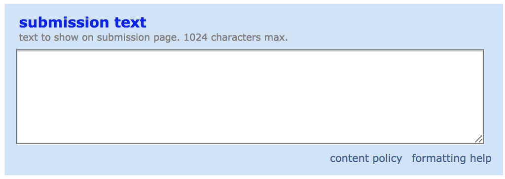 The submission text form box when creating a subreddit