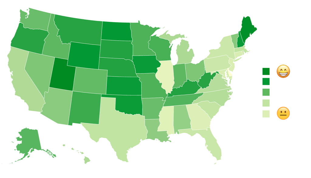 Heat map reveals happiest places in the US