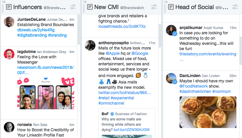 Tweetdeck with columns for tracking influencers