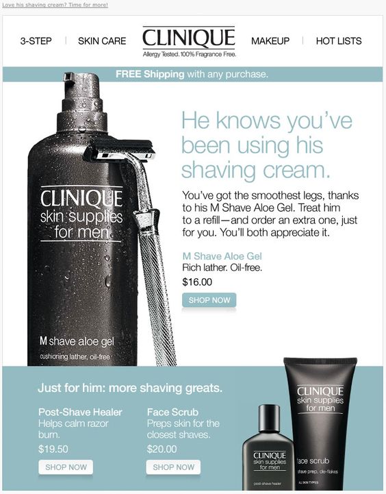 A Clinique email campaign